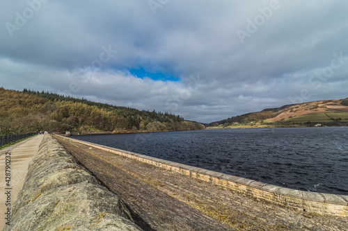 Walking on Derwent Valley Water Board in Peak District UK