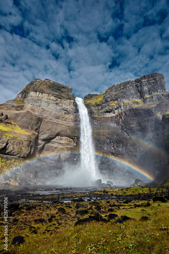 Beautiful waterfalls Haifoss Iceland panorama