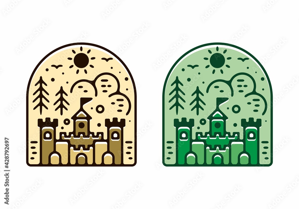 Brown and green color of line art castle illustration Brown and green color of line art castle illustration