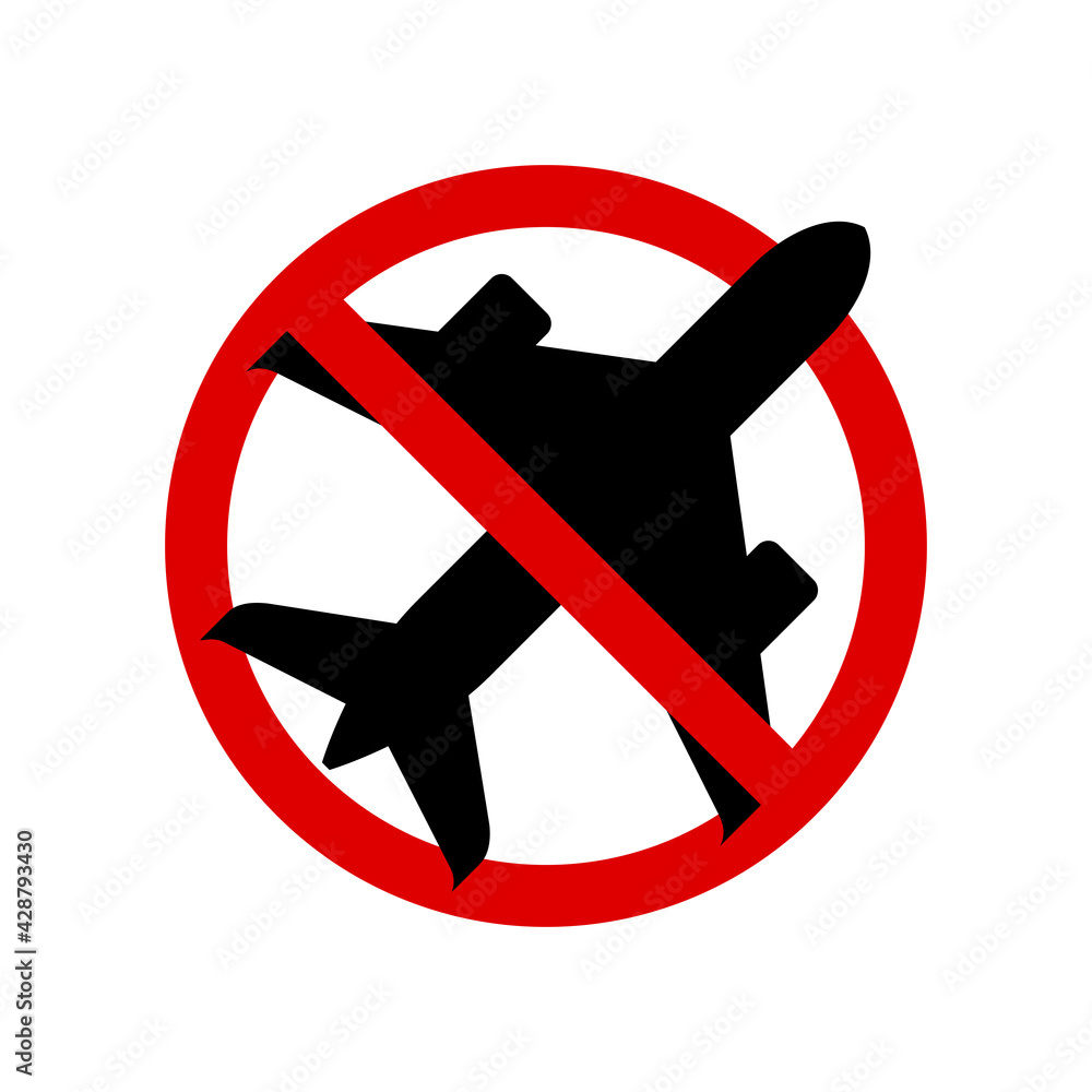 Obraz premium No airplane sign. Prohibition sign. Forbidden round sign. Vector illustration