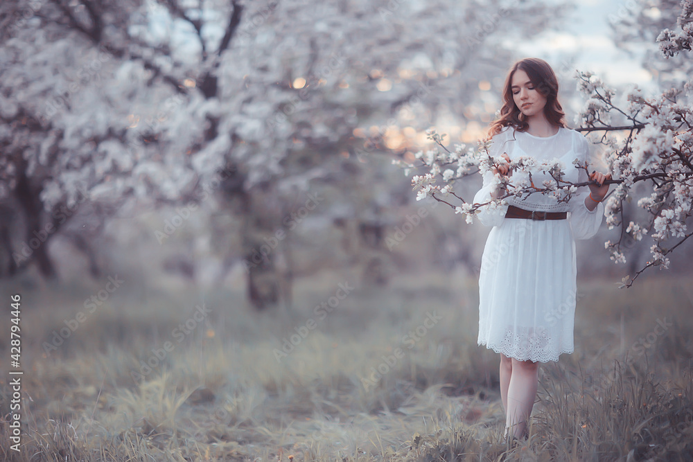 flowers garden girl trees mood happiness, asia tourism, bloom traditional seasonal background april flowers garden girl trees mood happiness, asia tourism, bloom traditional seasonal background april