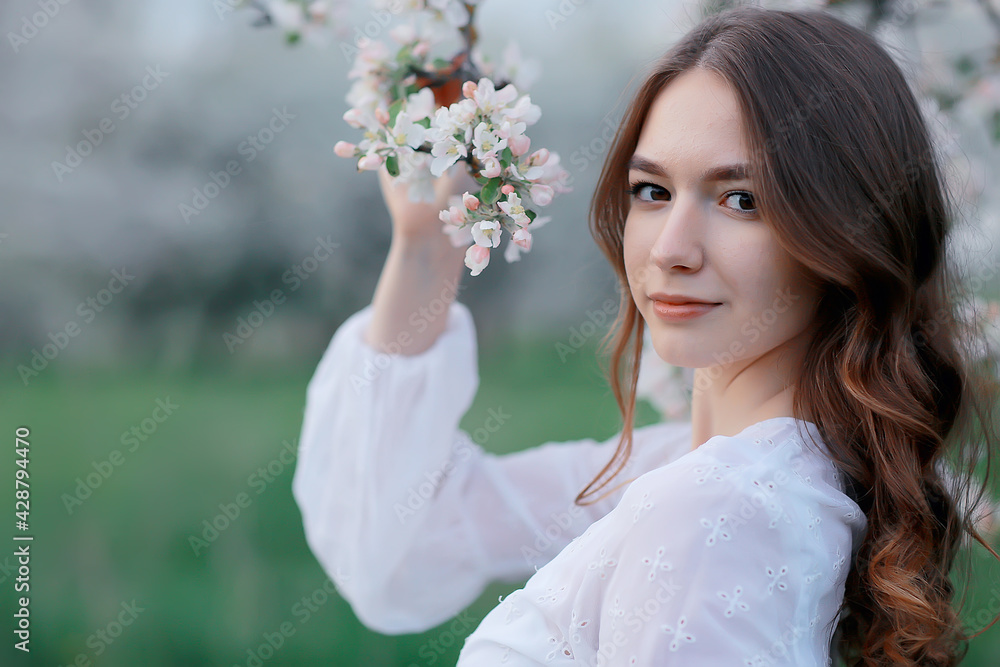 flowers garden girl trees mood happiness, asia tourism, bloom traditional seasonal background april flowers garden girl trees mood happiness, asia tourism, bloom traditional seasonal background april