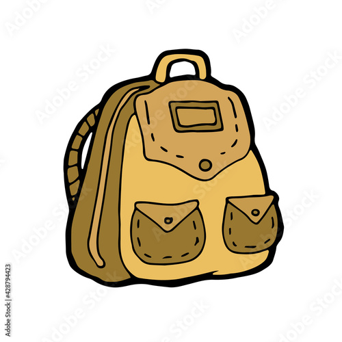 Backpack cartoon Hand drawn colored vector clip art  for desing childish style drawing