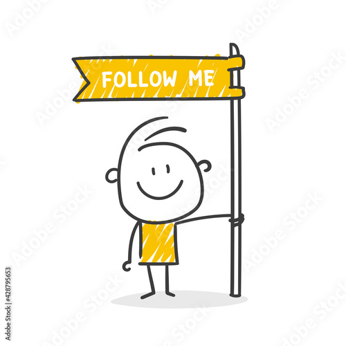 Strichfiguren / Strichmännchen: Follow me, folgen, social media, Fahne. (Nr. 628)