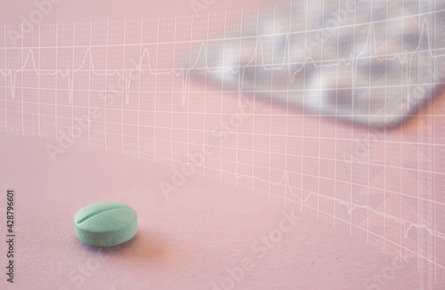 Representation of antiarrhythmic drugs. 3D illustration or 3D representation of treatment for cardiac arrhythmias. photo