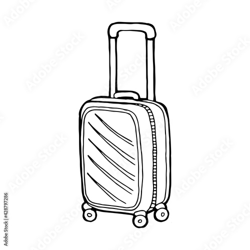 Travel suitcase in doodle style clip art Hand luggage vector, design elements