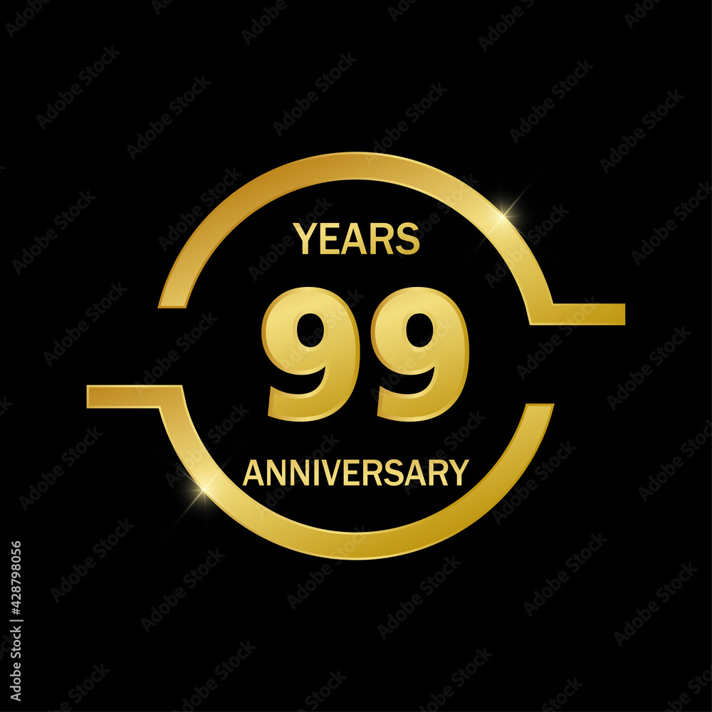 Vetor de 99 years anniversary celebration with elegant golden color and ...