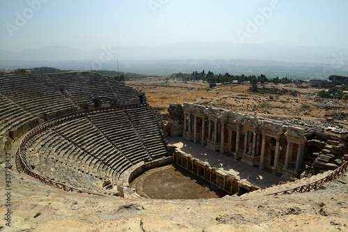 view to Roman amfitheater in Pamukkale, the ancient city of Hierapolis Turkey