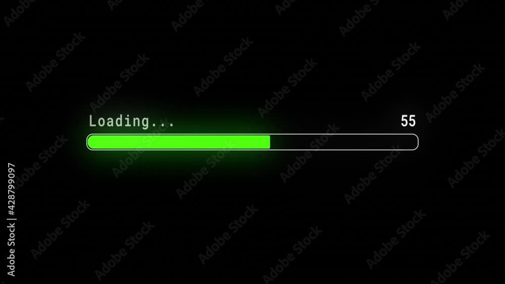 Green Loading progress bar downloading barloading screen pixelated progress animation. Status bar, processing from 0 to 100 transfer on black background. Percent indicator. Running bar counter Green Loading progress bar downloading barloading screen pixelated progress animation. Status bar, processing from 0 to 100 transfer on black background. Percent indicator. Running bar counter