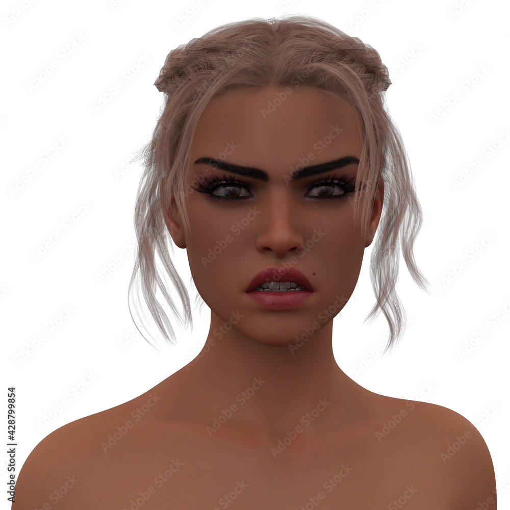 Abhor portrayed in the facial expression of a beautiful attractive young blonde fashion model. Woman Isolated against white background. Photorealistic 3D rendering. Model Code CY Human Emotion Series Abhor portrayed in the facial expression of a beautiful attractive young blonde fashion model. Woman Isolated against white background. Photorealistic 3D rendering. Model Code CY Human Emotion Series