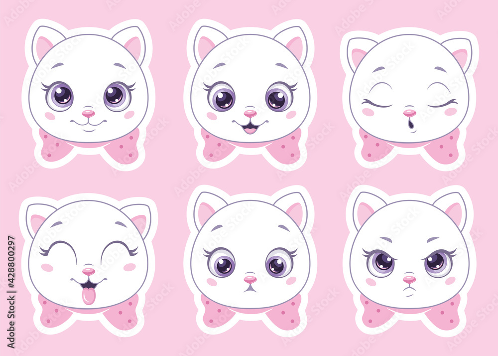 Set of cute cartoon cats emoticons. Cartoon vector clipart Set of cute cartoon cats emoticons. Cartoon vector clipart