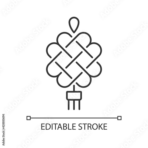 Chinese knotting linear icon. Nuptial ornament with tassel. Lunar New Year celebration. Thin line customizable illustration. Contour symbol. Vector isolated outline drawing. Editable stroke