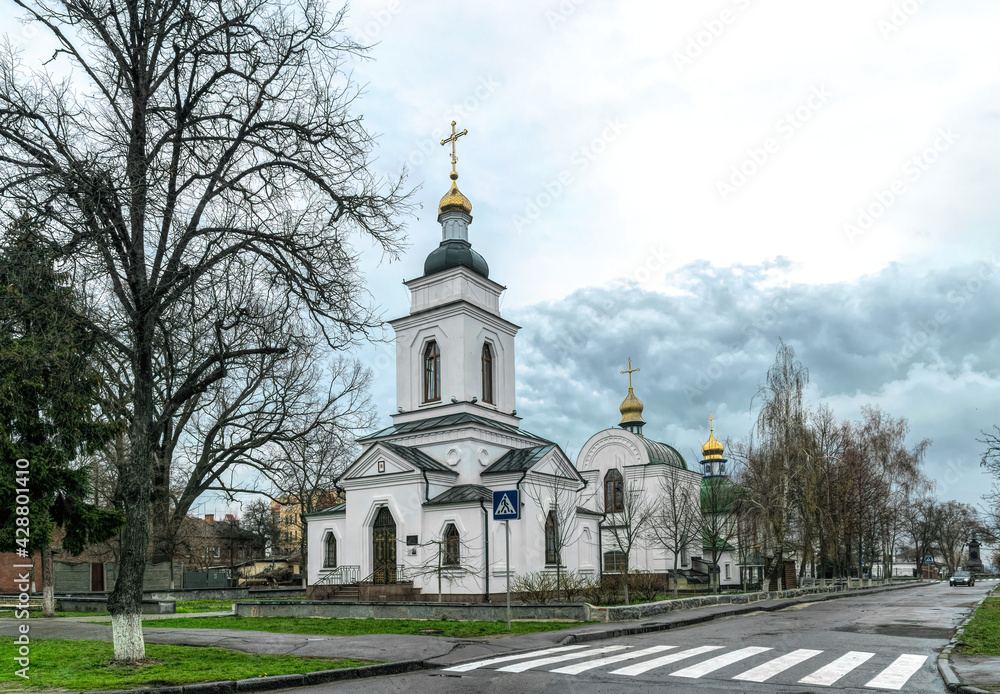 Orthodox church in Poltava against the spring blue sky	