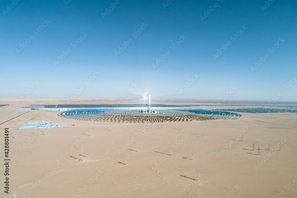 Aerial photo of solar thermal power plant
