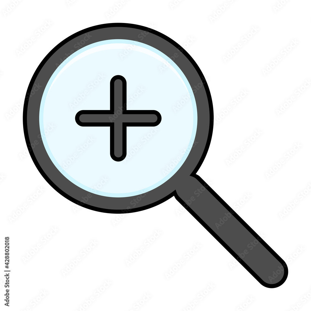 Magnifying glass zoom in icon. Zoom tool button. Search symbol. Vector illustration isolated on white background. Magnifying glass zoom in icon. Zoom tool button. Search symbol. Vector illustration isolated on white background.