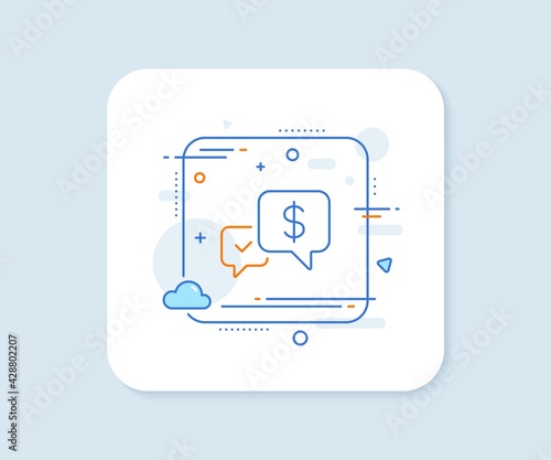 Payment receive line icon. Abstract square vector button. Dollar exchange sign. Finance symbol. Payment received line icon. Quality concept badge. Vector