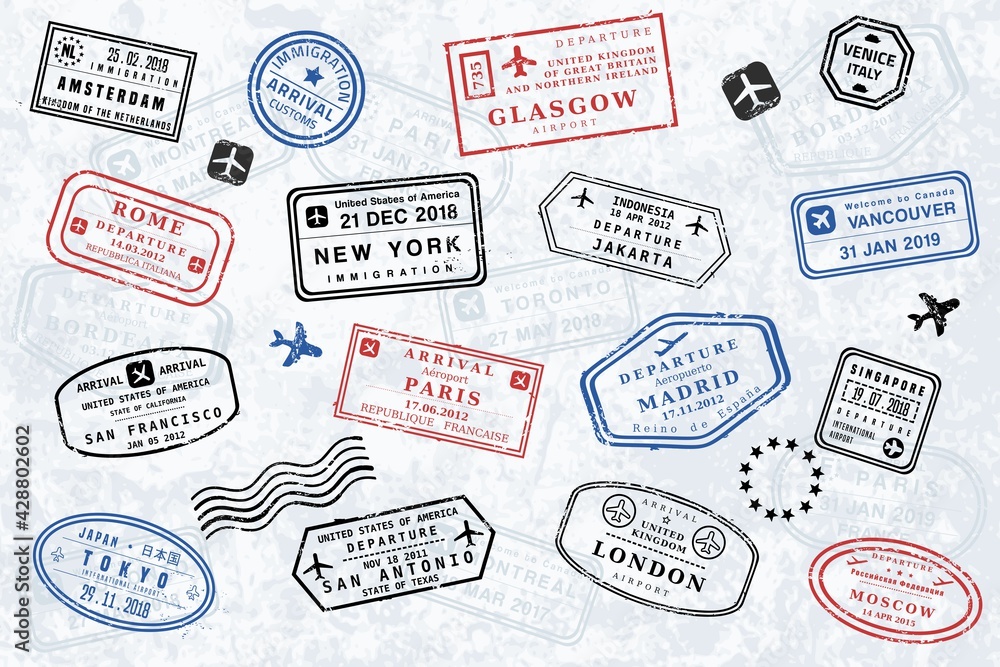 Travel stamps collection - passport stamp vector Stock Vector | Adobe Stock