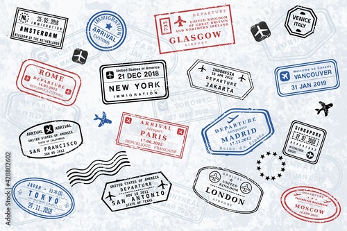 Travel stamps collection - passport stamp vector photo