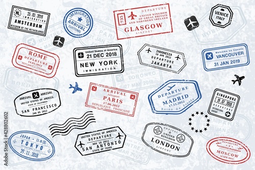 Travel stamps collection - passport stamp vector