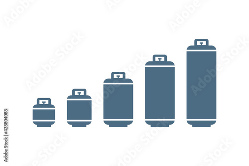 Gas cylinder sizes chart glyph icon. Clipart image isolated on white background