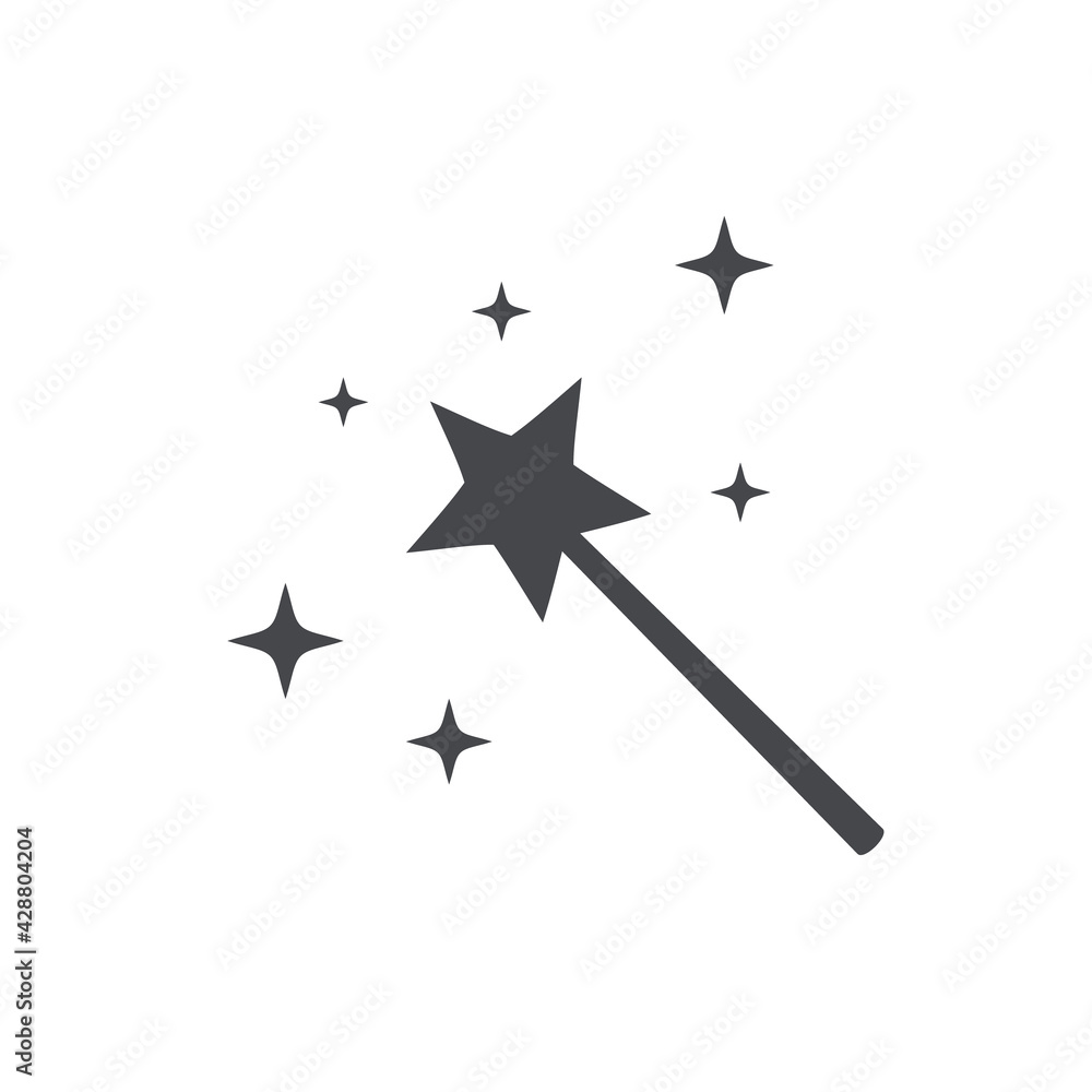 Magic wand silhouette icon. Clipart image isolated on white background Magic wand silhouette icon. Clipart image isolated on white background