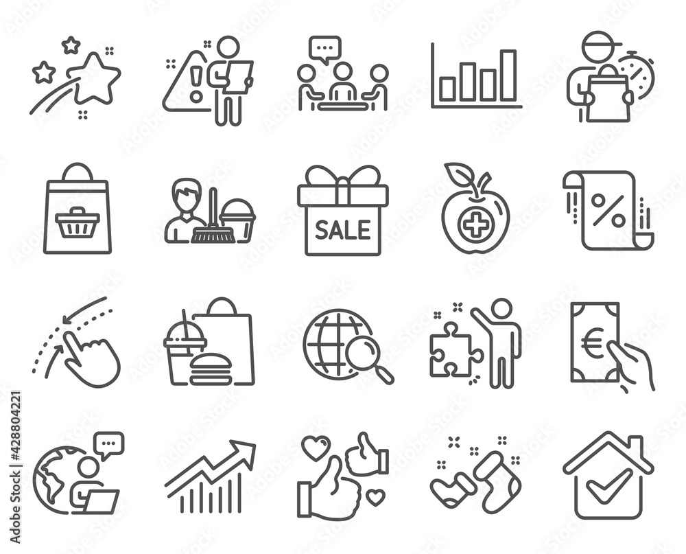Business icons set. Included icon as Swipe up, Web search, Loan percent signs. Cleaning service, Santa boots, Medical food symbols. People chatting, Sale offer, Report diagram. Strategy. Vector Business icons set. Included icon as Swipe up, Web search, Loan percent signs. Cleaning service, Santa boots, Medical food symbols. People chatting, Sale offer, Report diagram. Strategy. Vector