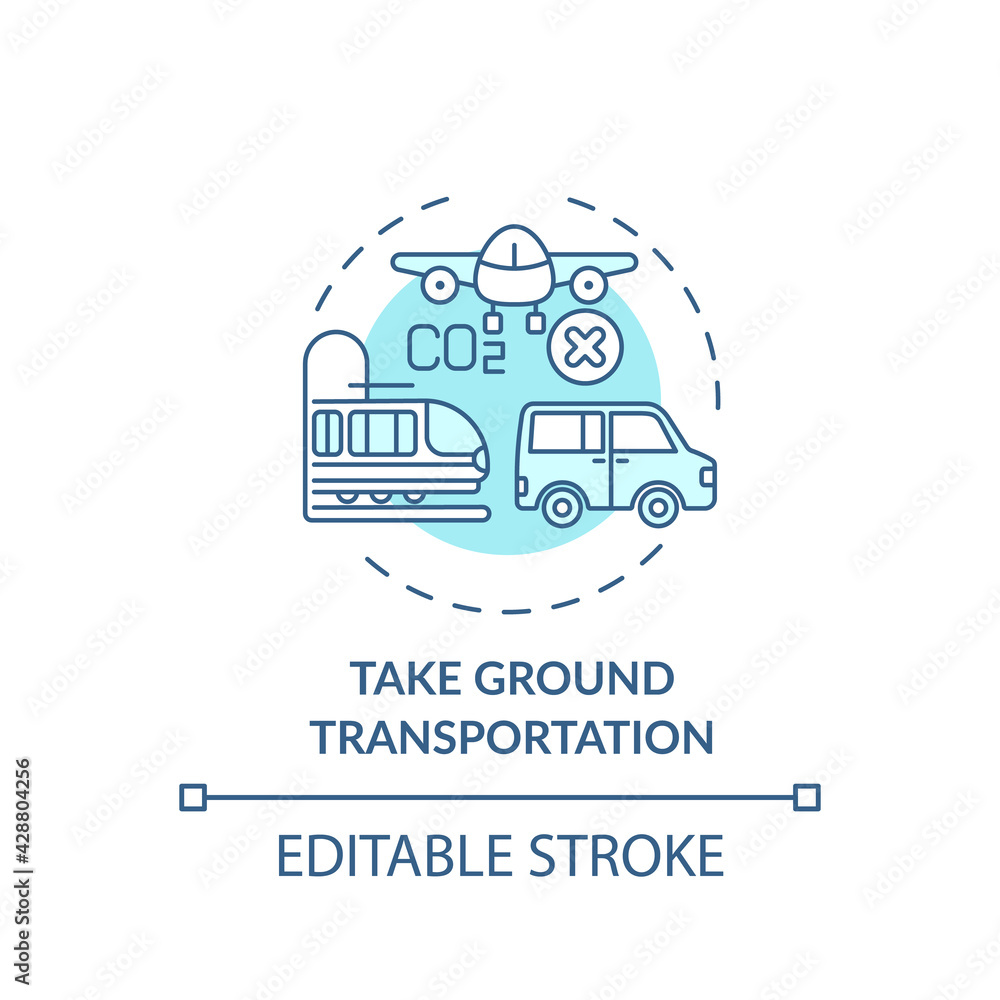 Take ground transportation concept icon. Sustainable tour tips. Spending more time travel by bus or automobile idea thin line illustration. Vector isolated outline RGB color drawing. Editable stroke