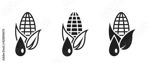 biofuel icon set. drop of fuel and corn. eco friendly, environment and alternative energy symbol