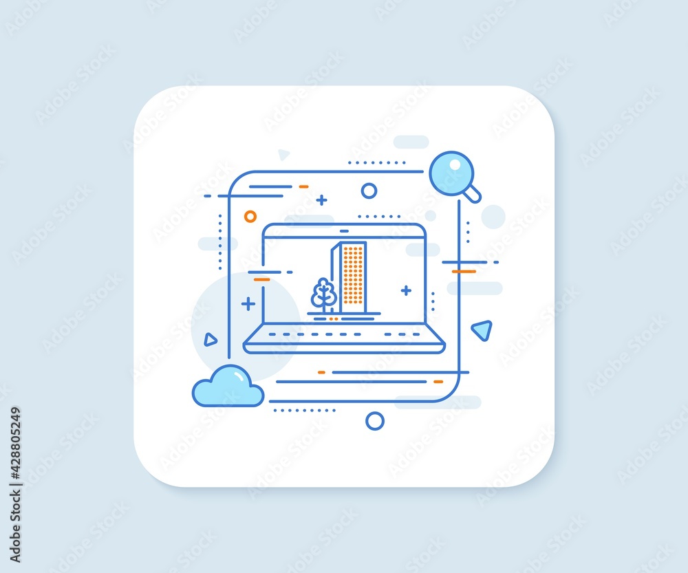Buildings line icon. Abstract vector button. City architecture with tree sign. Skyscraper building symbol. Buildings line icon. Laptop concept badge. Vector Buildings line icon. Abstract vector button. City architecture with tree sign. Skyscraper building symbol. Buildings line icon. Laptop concept badge. Vector