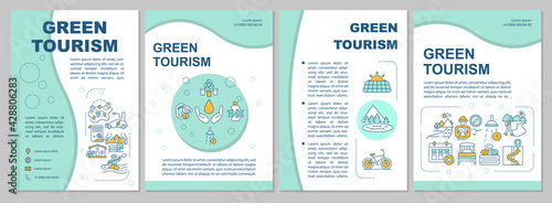 Green tourism brochure template. Discovering natural habitats. Flyer, booklet, leaflet print, cover design with linear icons. Vector layouts for presentation, annual reports, advertisement pages