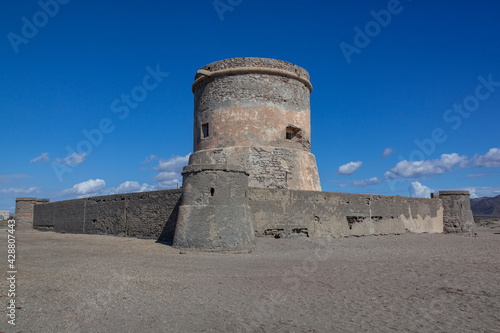 San Miguel watchtower is an old fortress has been built near the Nijar, Cabo de Gata on the Mediterranean coast at the XVIII th century, Andalucia, Spain