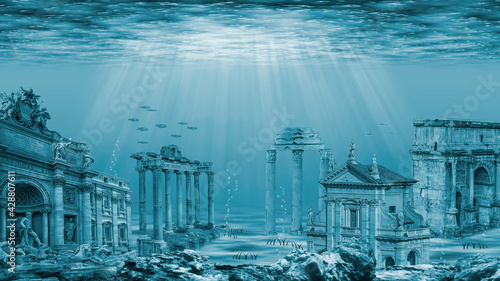 Ruins of the Atlantis civilization. Underwater ruins photo