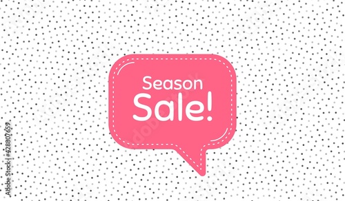 Season sale symbol. Pink speech bubble on polka dot pattern. Special offer price sign. Advertising discounts symbol. Thought speech balloon on polka dot background. Vector