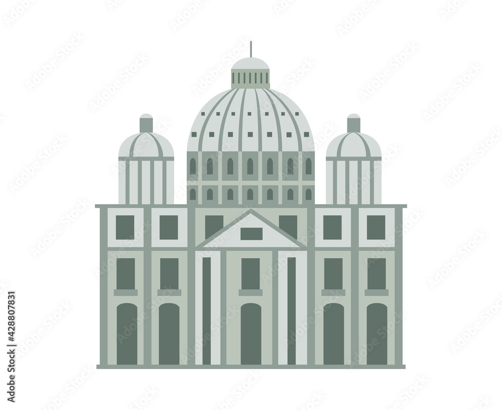 Roman historical building facade, flat cartoon vector illustration isolated.