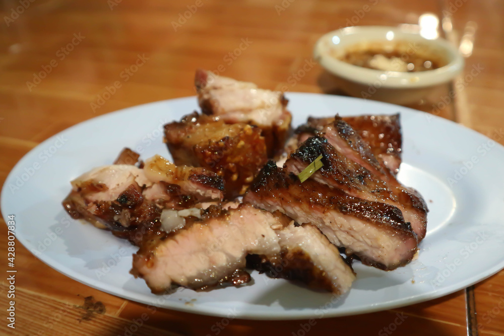 grilled pork , pork steak or sliced pork grilled pork , pork steak or sliced pork
