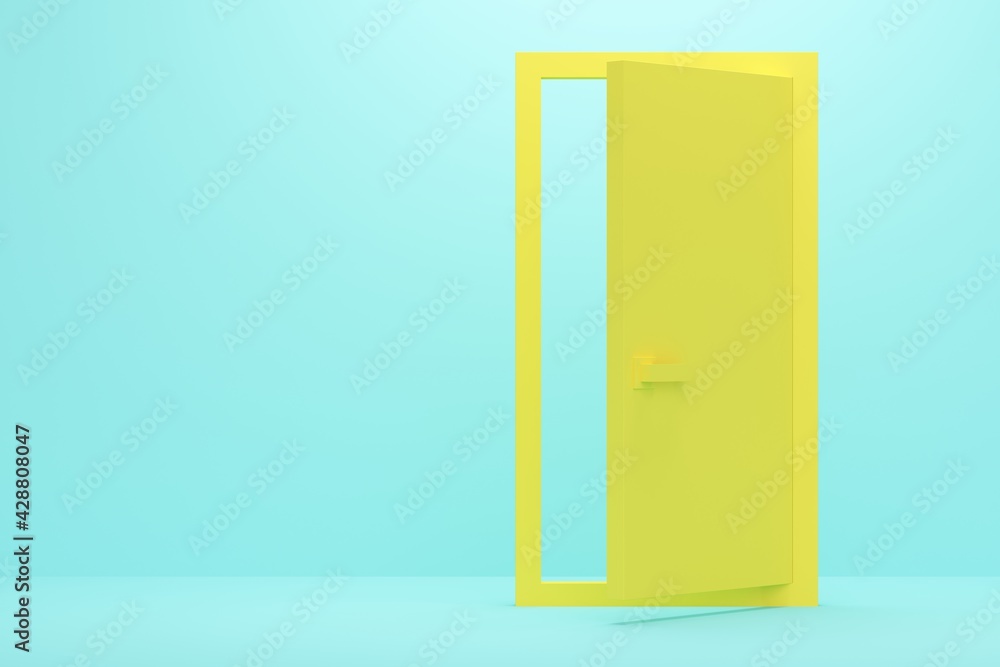 Blue studio background with yellow door. 3d rendering Blue studio background with yellow door. 3d rendering