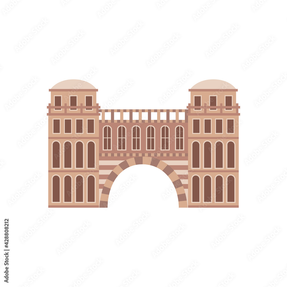 Roman medieval historical building, flat cartoon vector illustration isolated.