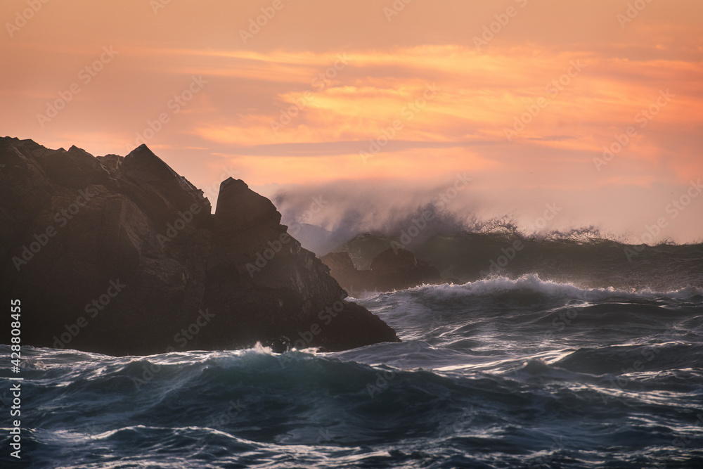 Sunset waves. Praia da Ursa, Sintra, Portugal