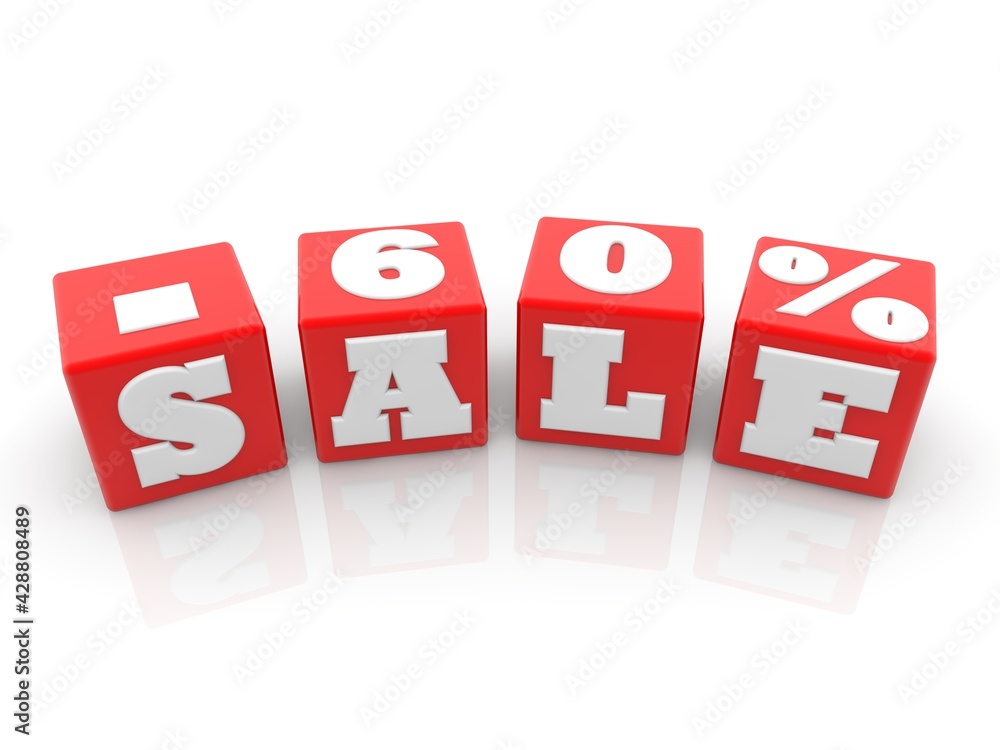 Red toy blocks with -60% SALE concept Red toy blocks with -60% SALE concept