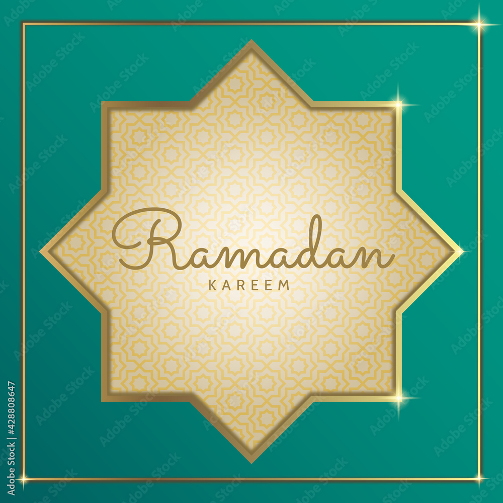 Elegant Ramadan social media post template background with green and gold design Elegant Ramadan social media post template background with green and gold design