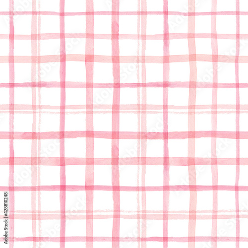 Seamless watercolor pattern with pink cage isolated on white background.