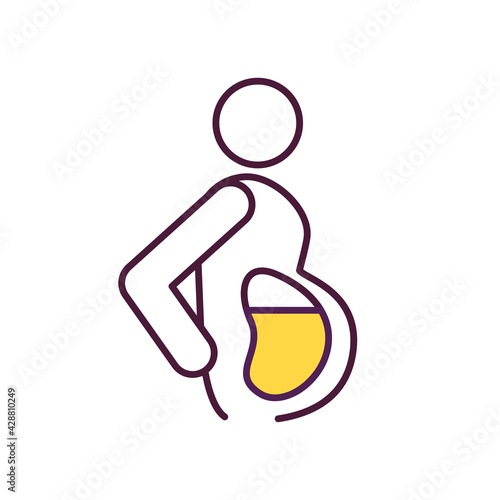 Overweight and obesity development RGB color icon. Weight gain risk. Metabolic syndrome. Overconsumption. Abnormal cholesterol level. Increased heart disease risk. Isolated vector illustration