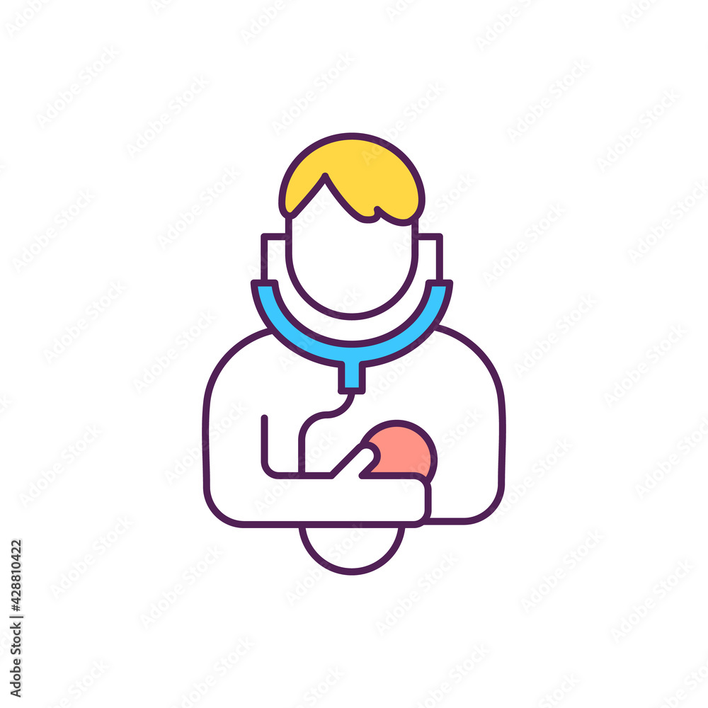 Self-medication RGB color icon. Heart rate measurement. Taking medicine, drugs. Treating self-recognized and self-diagnosed diseases. Revealing risk for heart attack. Isolated vector illustration