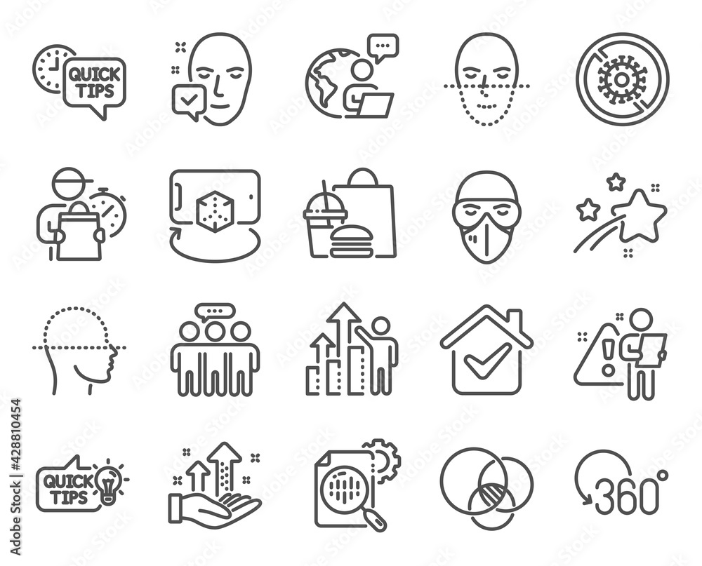 Science icons set. Included icon as Education idea, Stop coronavirus, Face scanning signs. Euler diagram, Full rotation, Face recognition symbols. Augmented reality, Employees group. Vector Science icons set. Included icon as Education idea, Stop coronavirus, Face scanning signs. Euler diagram, Full rotation, Face recognition symbols. Augmented reality, Employees group. Vector