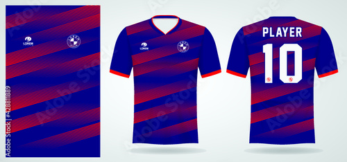 red blue sports jersey template for team uniforms and Soccer t shirt design