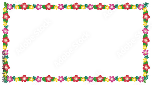 南国トロピカル ハイビスカス 枠飾り、囲み装飾フレーム（16:9比率） © pp7