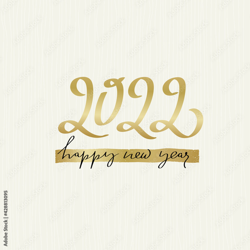 New year poster design. Decorate numbers 2022 with gold brush strokes effect. Decoration for new year holidays. Vector illustration. Isolated on white background.