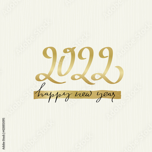 New year poster design. Decorate numbers 2022 with gold brush strokes effect. Decoration for new year holidays. Vector illustration. Isolated on white background.