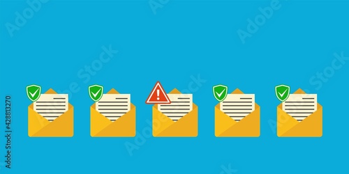 Virus, malware, email fraud, e-mail spam, hacker attack concept. Trendy flat design graphic