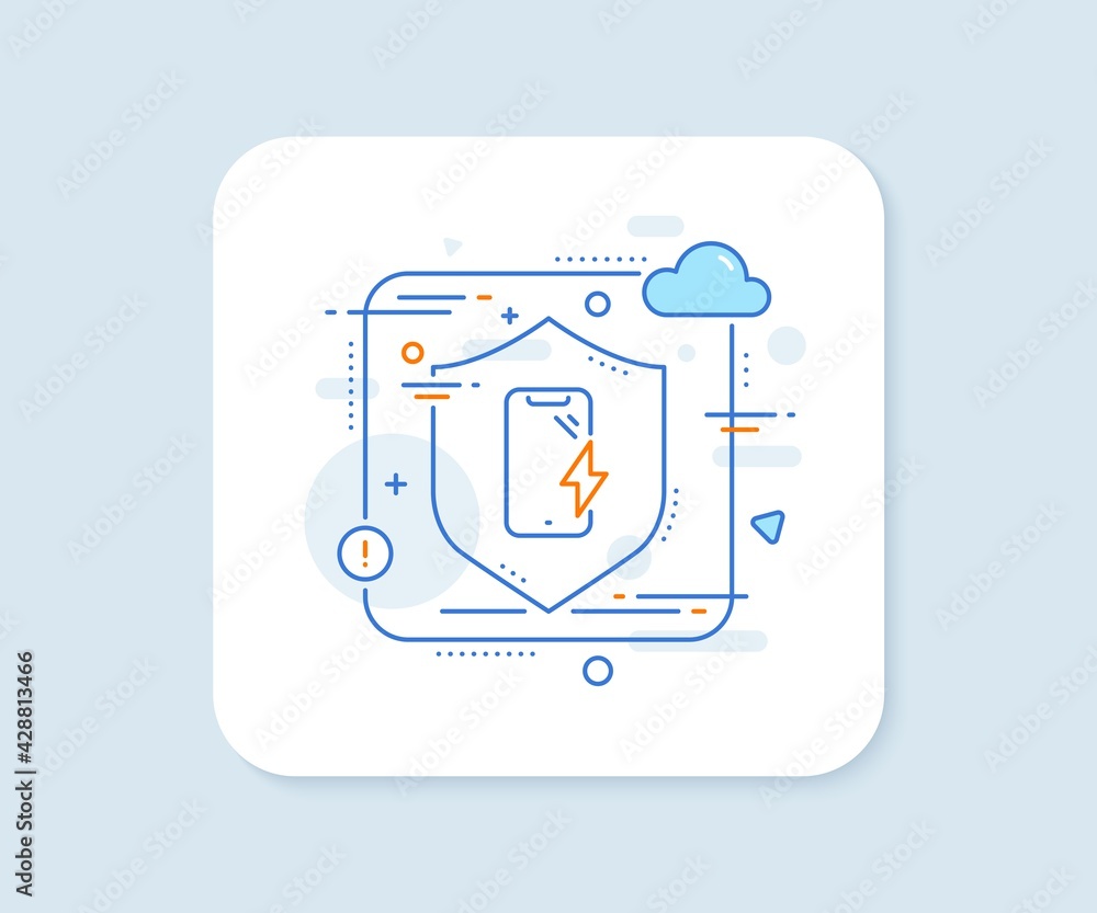 Smartphone charging line icon. Abstract vector button. Phone charge sign. Mobile device energy symbol. Smartphone charging line icon. Protect shield concept. Vector
